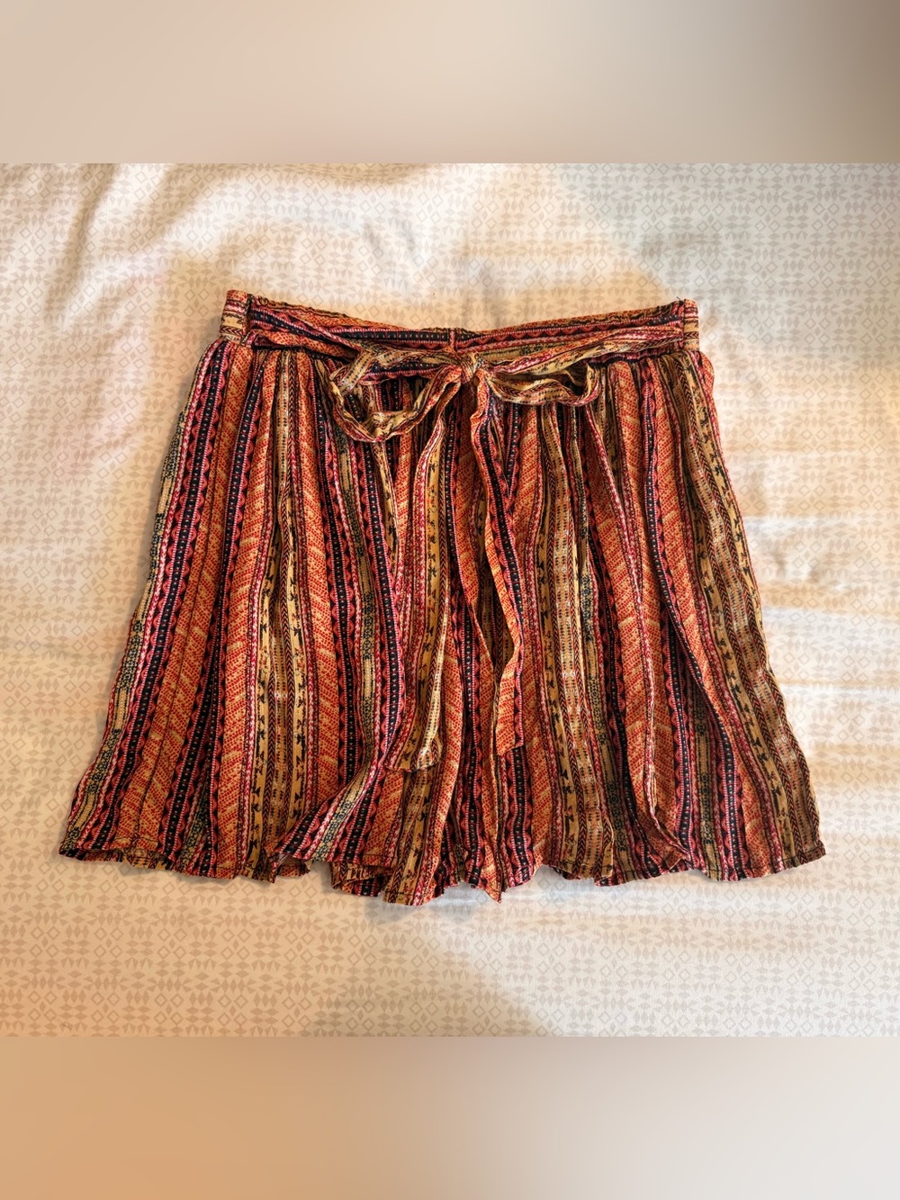 Forever 21 Striped Tie-Waist Circle Skirt in Rust, Black & Cream